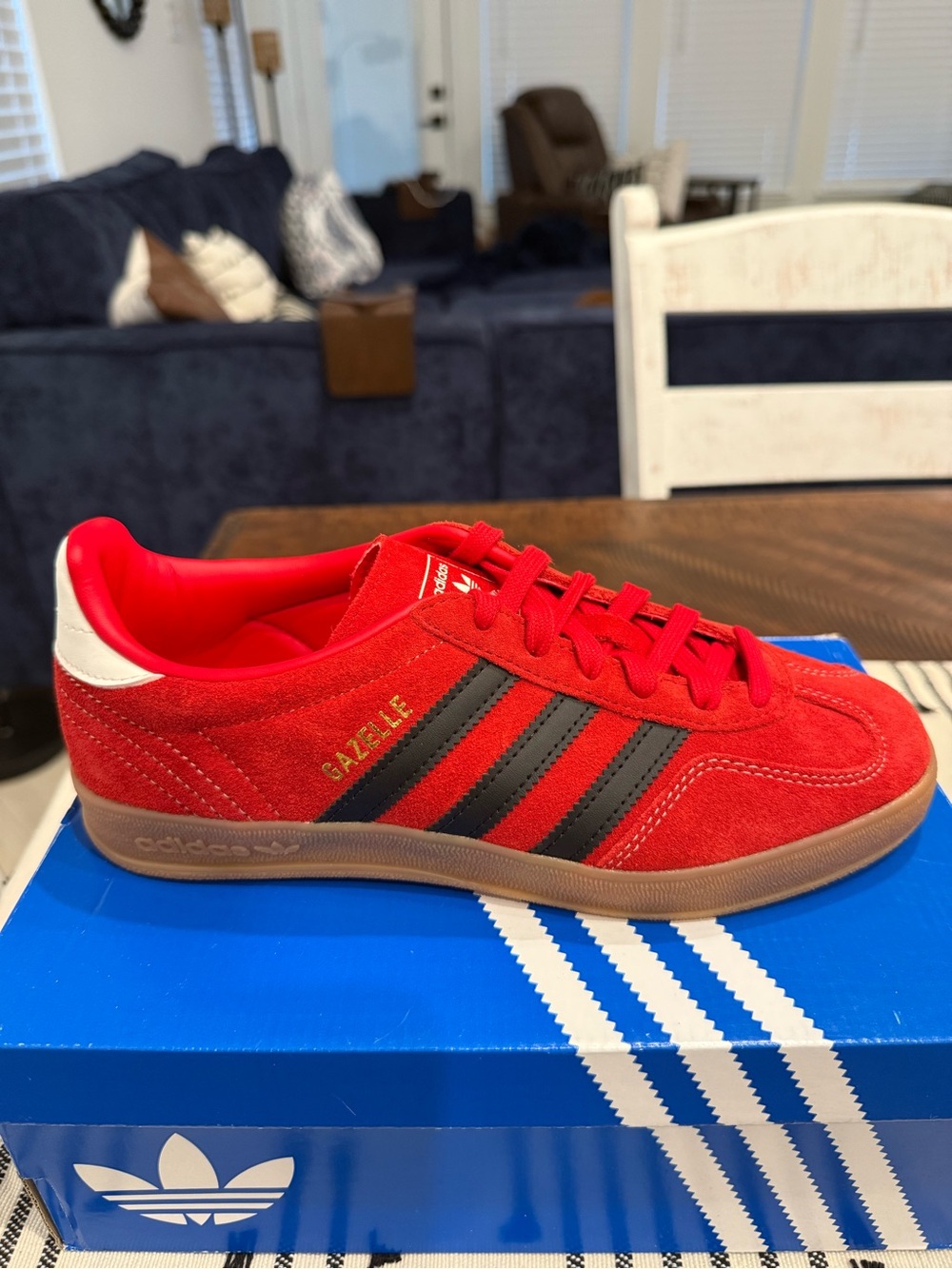 NEW Adidas Gazelle Women’s 7.5/Men’s 6.5 Red Suede Sneakers with Black Stripes
